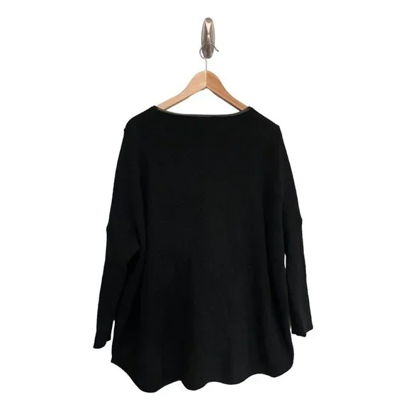 Nordstrom Oversize Chunky 100% Cashmere Tunic Sweater Leather Trim